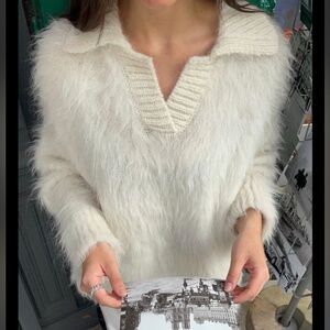 I Love Mr. Mittens Fuzzy Polo M/L Color: Mozzarella NWT